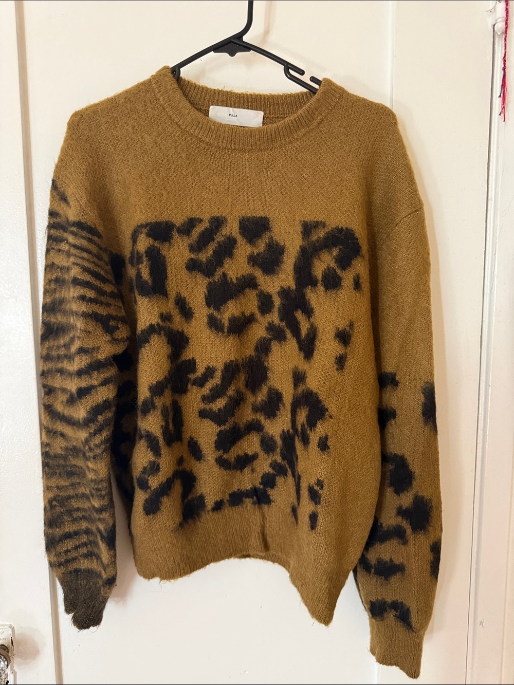 TOGA PULLA Brown and Black Animal-Print Crewneck Sweater